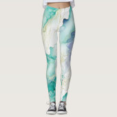 Mint Aqua Blue Tinte Marmor Leggings (Vorderseite)
