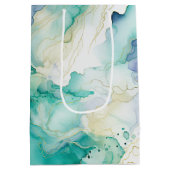 Mint Aqua Blue Tinte Marmor Mittlere Geschenktüte (Rückseite)