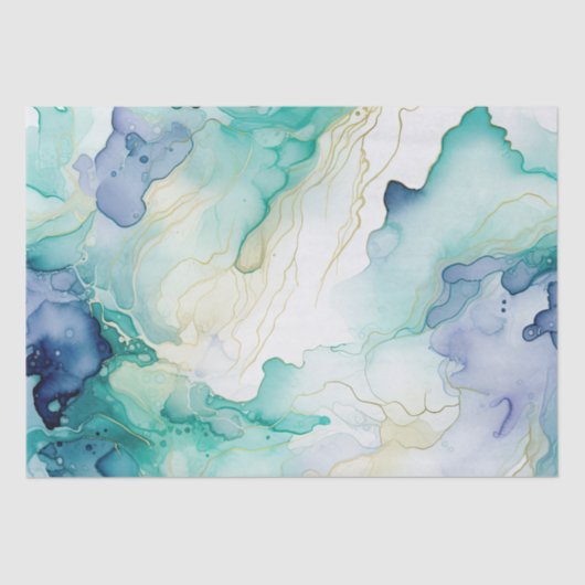 Mint Aqua Blue Tinte Marmor Seidenpapier (Vorderseite)
