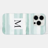 Mint Aqua Blue White Stripes Monogram  Case-Mate iPhone Hülle (Rückseite (Horizontal))