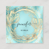 Mint Aqua Floral QRCode Logo Platz Beilage Schönhe Quadratische Visitenkarte (Vorderseite)