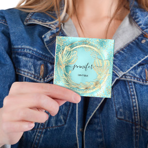 Mint Aqua Floral QRCode Logo Platz Beilage Schönhe Quadratische Visitenkarte