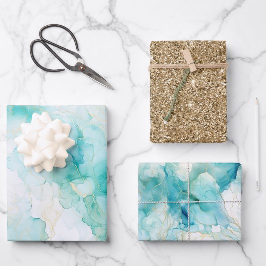 Mint Aqua Glam Elegante Geschenkpapier Set (Vorderseite)
