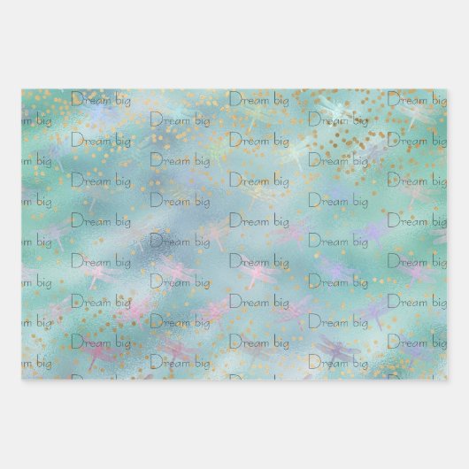 Mint Aqua Gold Confetti Dreamy Dragonflies Geschenkpapier Set (Vorderseite)
