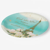 Mint Aqua Gold Eiffel Tower Paris Sweet 16 Pappteller (Schrägansicht)