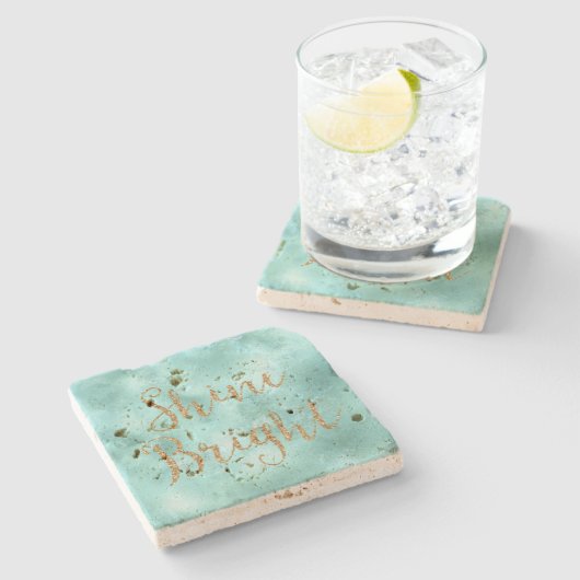 Mint Aqua Gold Glitzer Shine Steinuntersetzer (Seitenansicht)