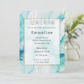 Mint Aqua Gold Meerjungfrau Tintenkarton Einladung (Stehend Vorderseite)