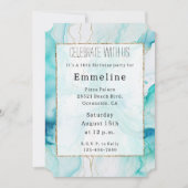 Mint Aqua Gold Meerjungfrau Tintenkarton Einladung (Vorderseite)