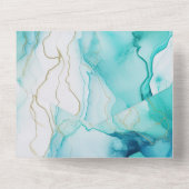 Mint Aqua Gold Tinte Marmor All In One Einladung (Rückseite)