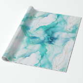 Mint Aqua Gold Tinte Marmor Geschenkpapier (Ungerollt)
