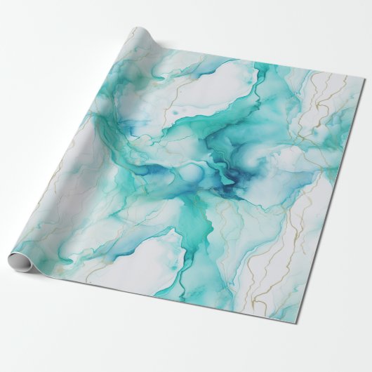 Mint Aqua Gold Tinte Marmor Geschenkpapier (Ungerollt)
