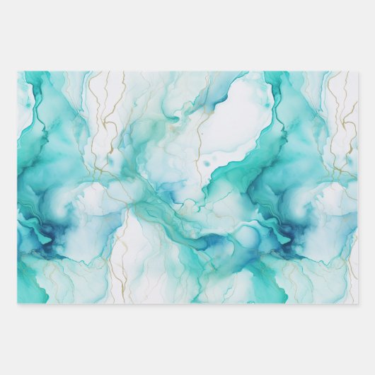 Mint Aqua Gold Tinte Marmor Geschenkpapier Set (Vorderseite 2)