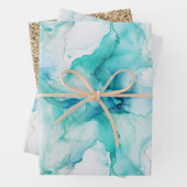 Mint Aqua Gold Tinte Marmor Geschenkpapier Set (Beispiel)