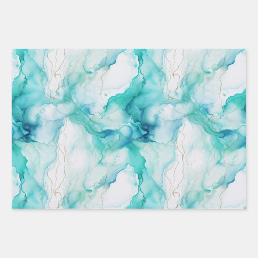 Mint Aqua Gold Tinte Marmor Geschenkpapier Set (Vorderseite)