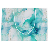 Mint Aqua Gold Tinte Marmor Große Geschenktüte (Rückseite)