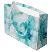 Mint Aqua Gold Tinte Marmor Große Geschenktüte (Rückseite Schrägansicht)