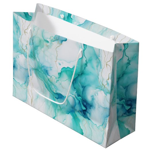 Mint Aqua Gold Tinte Marmor Große Geschenktüte (Vorderseite Schrägansicht)