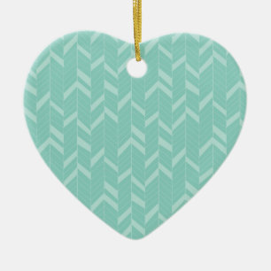 Mint Aqua Herringbone Keramik Ornament