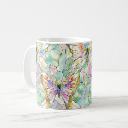 Mint Aqua Lila Schmetterlinge Kaffeetasse (Vorderseite Links)