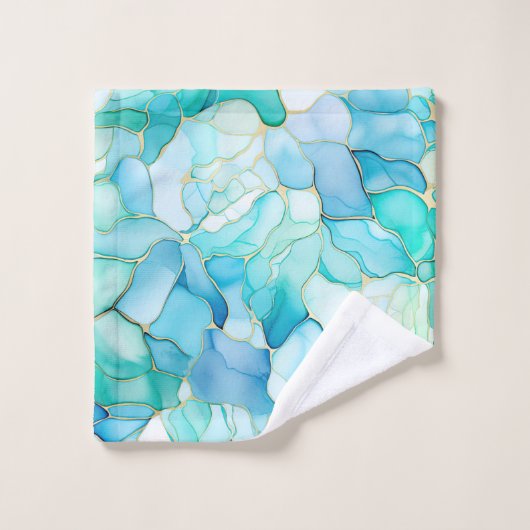 Mint Aqua Pearl Gold Marmor Badhandtuch Set (Waschlappen)