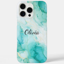 Mint Aqua Pearl Gold Marmor iPhone 16 Pro Max Hülle