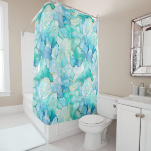 Mint Aqua Pearl Gold Marmor Duschvorhang