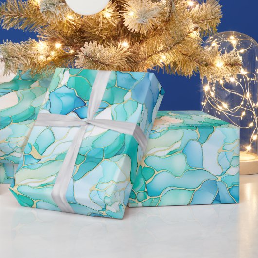 Mint Aqua Pearl Gold Marmor Geschenkpapier (Feiertage)
