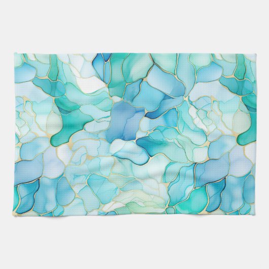 Mint Aqua Pearl Gold Marmor Geschirrtuch (Horizontal)