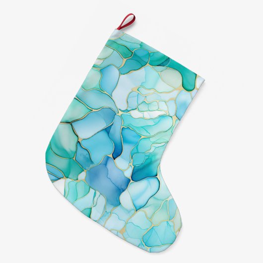 Mint Aqua Pearl Gold Marmor Großer Weihnachtsstrumpf (Vorderansicht (hängend))
