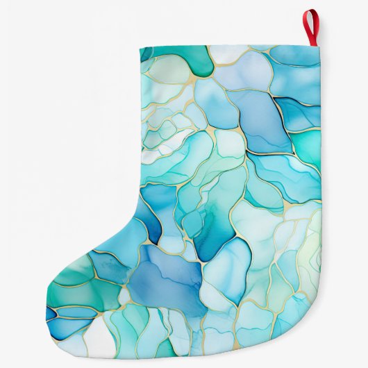 Mint Aqua Pearl Gold Marmor Großer Weihnachtsstrumpf (Rückseite)