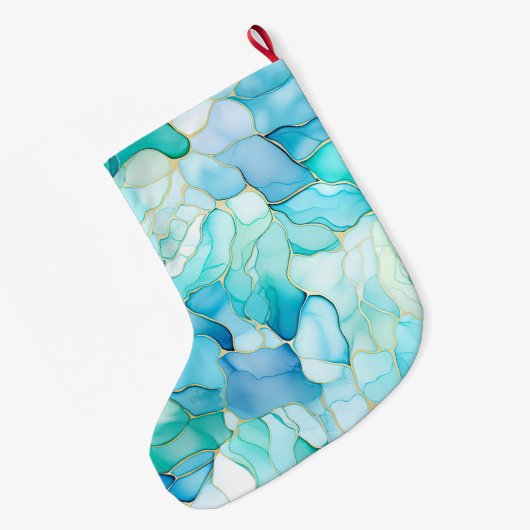 Mint Aqua Pearl Gold Marmor Großer Weihnachtsstrumpf (Rückseite (Hängend))