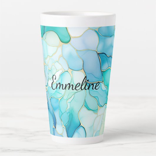 Mint Aqua Pearl Gold Marmor Milchtasse (Vorderseite)