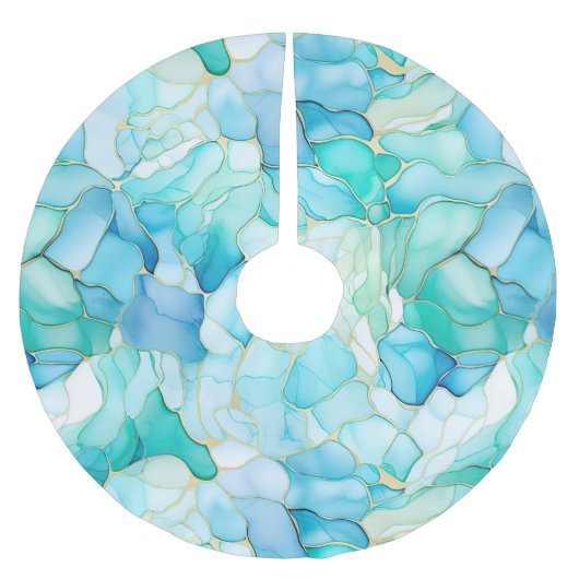 Mint Aqua Pearl Gold Marmor Polyester Weihnachtsbaumdecke (Vorderseite)