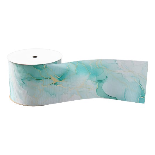 Mint Aqua Pearl Gold Marmor Ripsband (Spule)