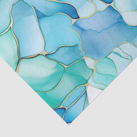 Mint Aqua Pearl Gold Marmor Seidenpapier (Detail)