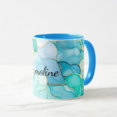 Mint Aqua Pearl Gold Marmor Tasse (VorderseiteRechts)