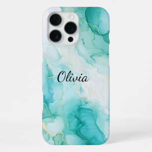 Mint-Aqua-Perl-Gold-Marmor  iPhone 16 Pro Max Hülle