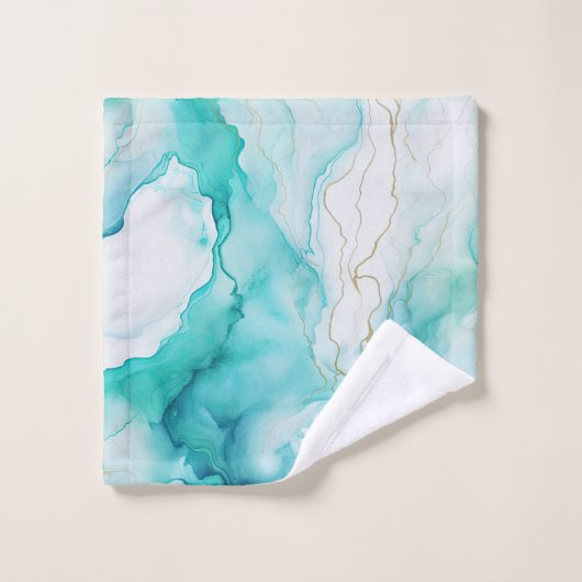 Mint Aqua Tinte Marmor Badhandtuch Set (Waschlappen)