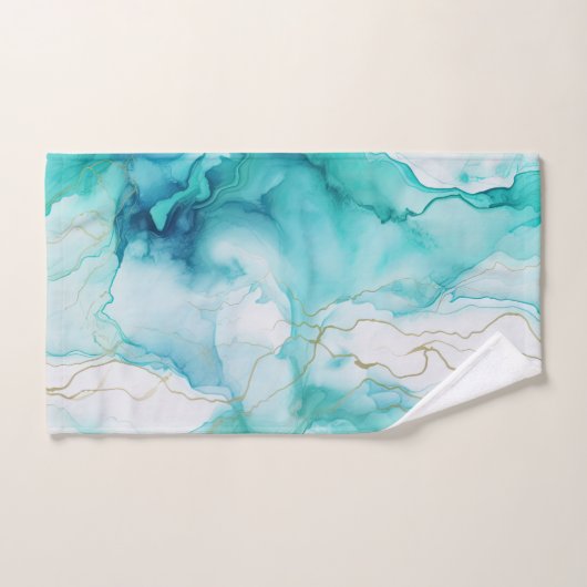 Mint Aqua Tinte Marmor Badhandtuch Set (Handtuch)