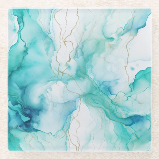 Mint Aqua Tinte Marmor Glasuntersetzer (Vorderseite)