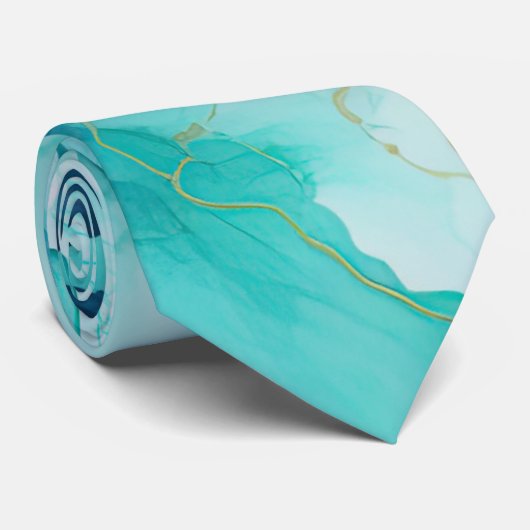 Mint Aqua Tinte Marmor Krawatte (Gerollt)
