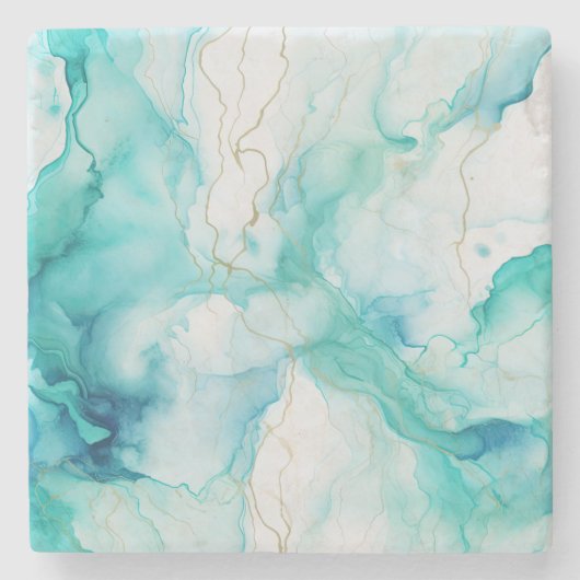 Mint Aqua Tinte Marmor Steinuntersetzer (Vorderseite)