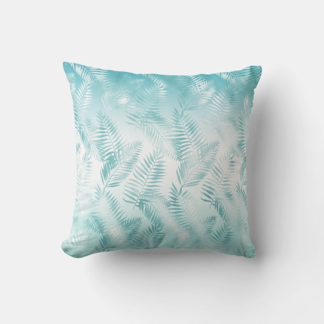 Mint Aqua White Tropical Beach Leaves           Kissen (Vorderseite)