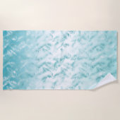 Mint Aqua White Tropical Blätter Strandtuch (Vorderseite)