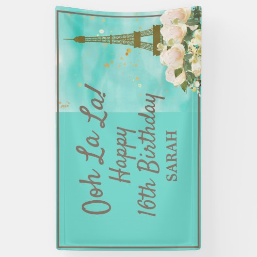 Mint Aquamarin Gold Sweet 16 Paris Eiffelturm Banner (Vertikal)