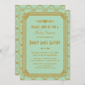 Mint Art Deco Kinderdusche lädt ein Einladung (Vorne/Hinten)