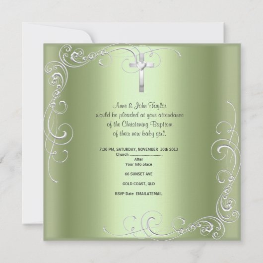 Mint Baby Girl oder Boy Christening Taufkreuz Ankündigung (Rückseite)