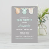 Mint Baby Shower Einladung, Thema Clothesline Einladung (Stehend Vorderseite)