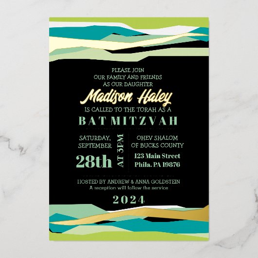 Mint Bar Bat Mitzvah Einladung mit Goldfolie (Vorderseite)