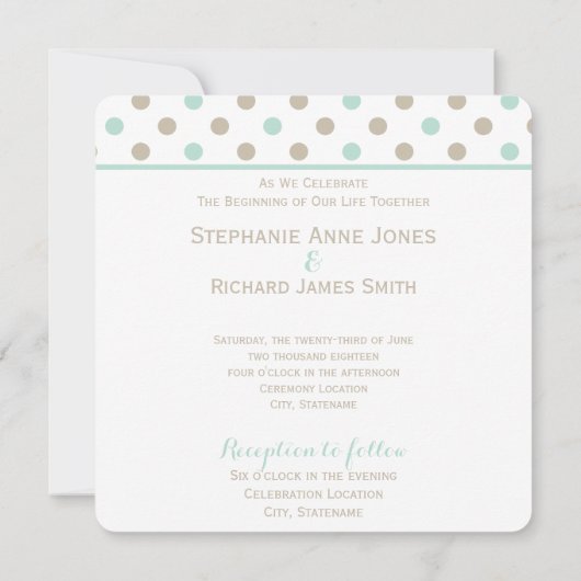 MINT BISQUE DOTS STRIPES Einladung Hochzeit (Rückseite)